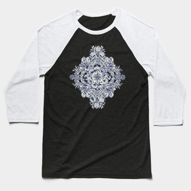 Floral Diamond Doodle in Dark Blue and Cream Baseball T-Shirt by micklyn